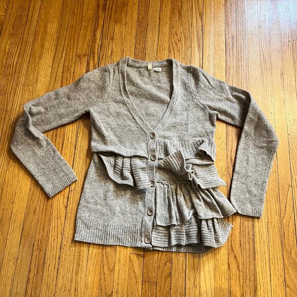 Anthropologie Moth Sweater Womens XS Tiered Peplum Ruffle Button Wool Blend - Picture 1 of 7